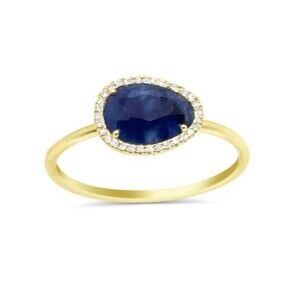 meira t 14kt Yellow Gold Blue Sapphire Diamond Ring Sz 6.5 New